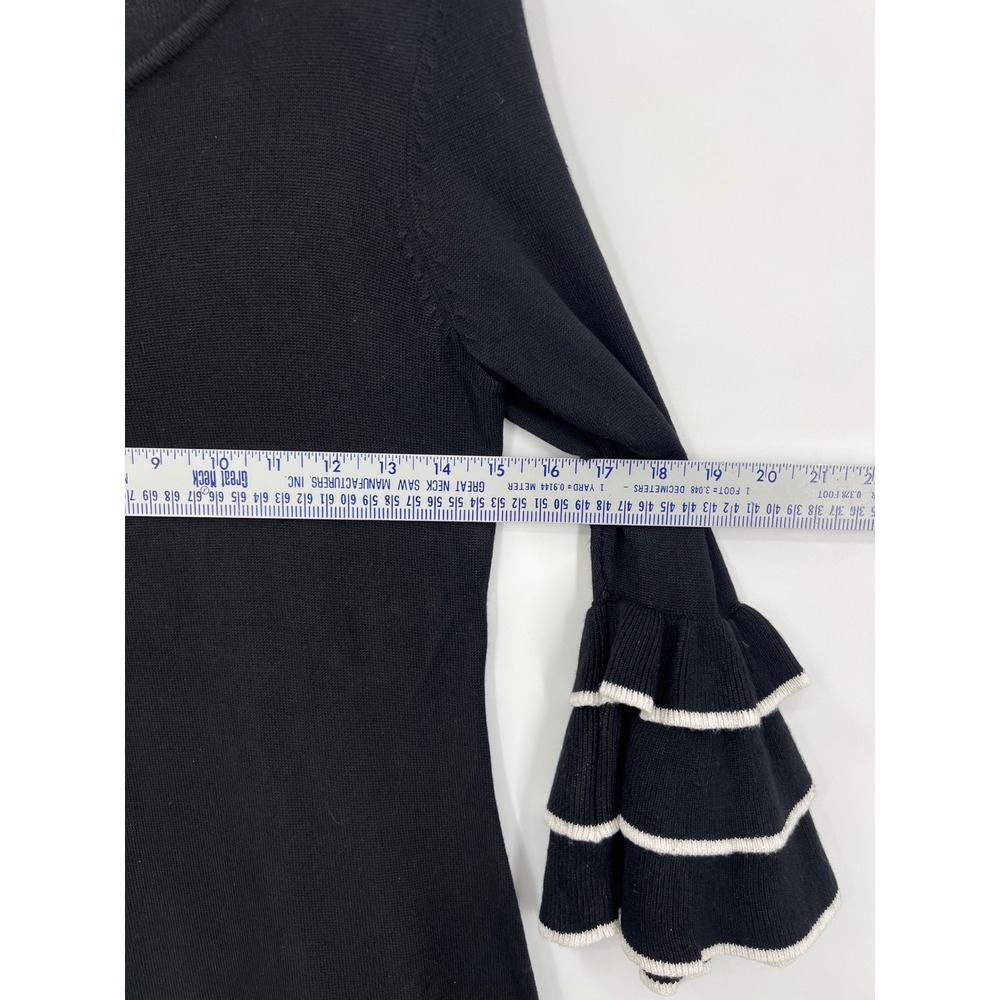 Danny and Nicole Black Knit Tiered Ruffle Bell Sleeve Dress White Trim Small‎ - Picture 3 of 7